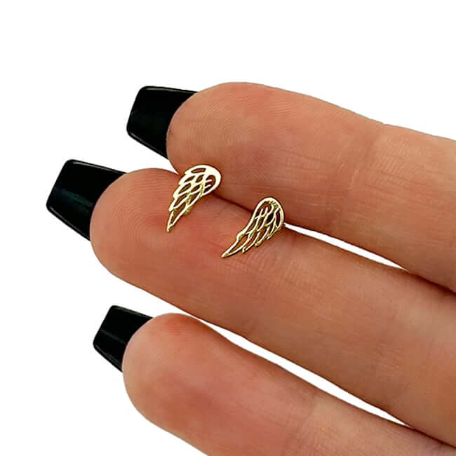 14K Yellow Gold 4.5mm x 10.5mm Wing Push Back Stud Earrings