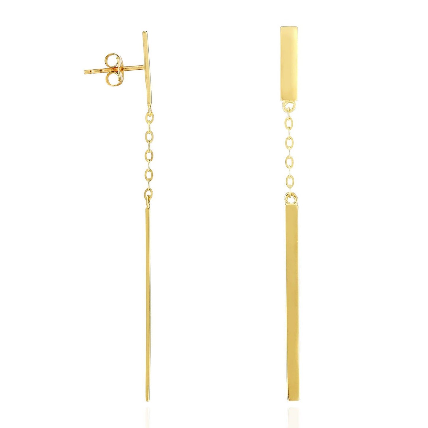 14K Real Gold White Rose Drop Bar  Push Back Earrings 2"