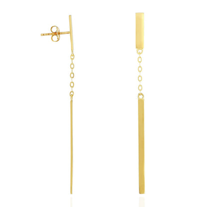 14K Real Gold White Rose Drop Bar  Push Back Earrings 2"