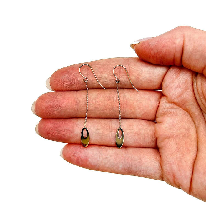 14K Yellow Gold Flat Graduated Oval Bead On Euro Wire Clasp Drop Earrings