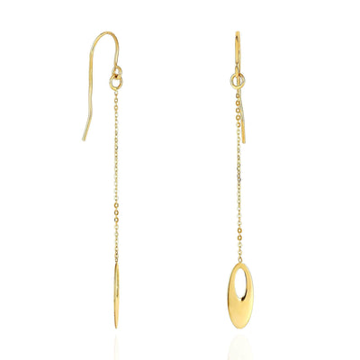 14K Yellow Gold Flat Graduated Oval Bead On Euro Wire Clasp Drop Earrings