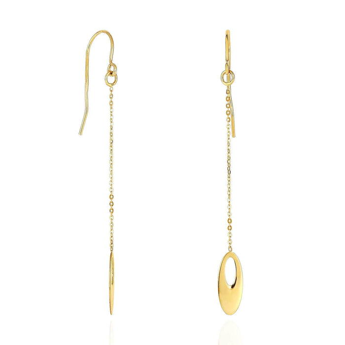 14K Yellow Gold Flat Graduated Oval Bead On Euro Wire Clasp Drop Earrings