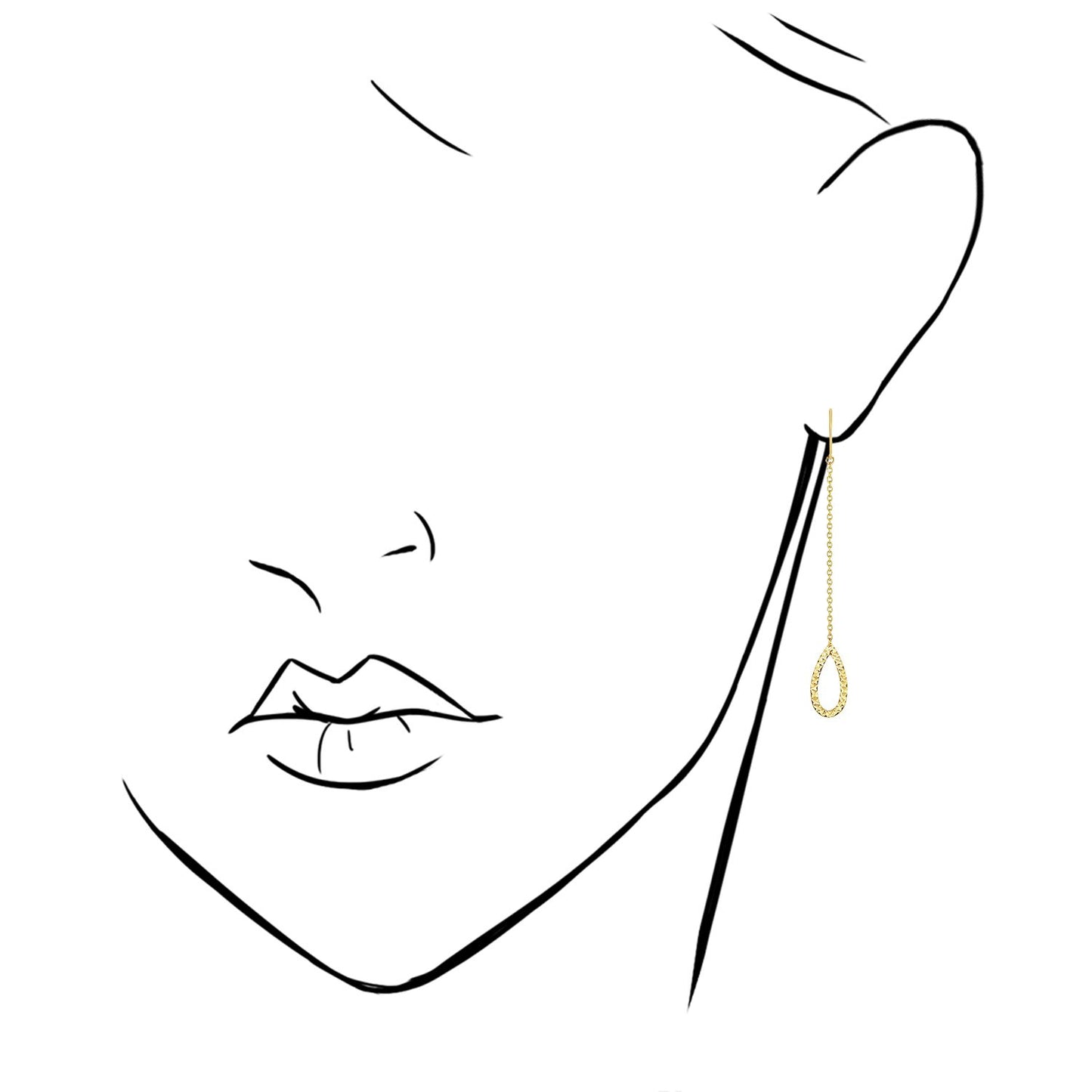 14K Yellow Gold 64mm Diamond Cut Open Tear Drop  Euro Wire Clasp Earrings
