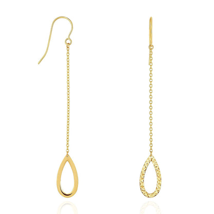 14K Yellow Gold 64mm Diamond Cut Open Tear Drop  Euro Wire Clasp Earrings