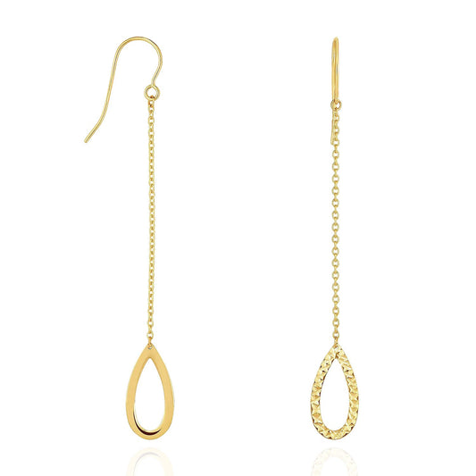 14K Yellow Gold 64mm Diamond Cut Open Tear Drop  Euro Wire Clasp Earrings