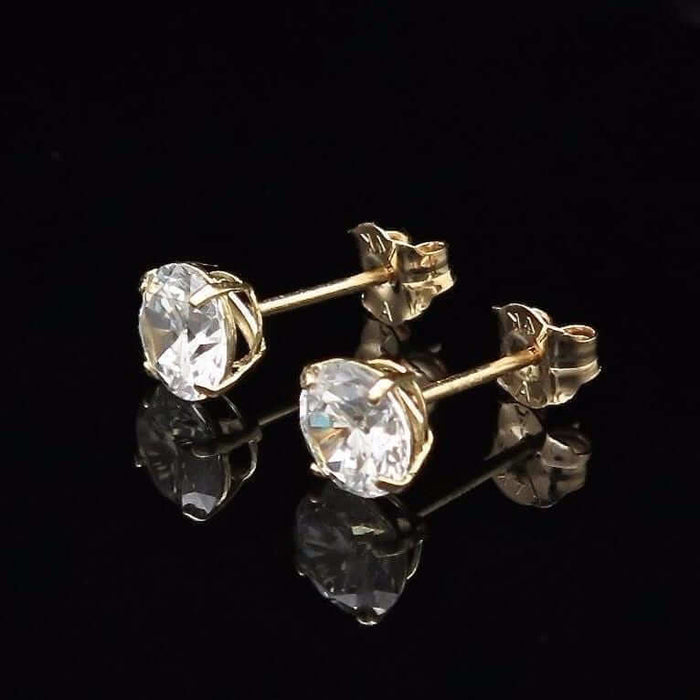 1Ct CZ Brilliant-Cut 14K Yellow Gold Push Back 5mm Stud Earrings