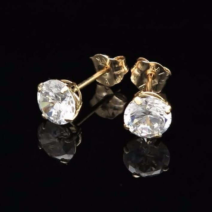 1Ct CZ Brilliant-Cut 14K Yellow Gold Push Back 5mm Stud Earrings