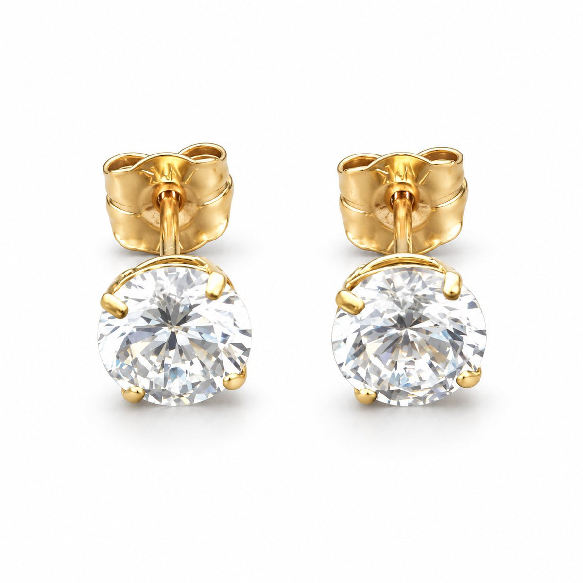 1Ct CZ Brilliant-Cut 14K Yellow Gold Push Back 5mm Stud Earrings