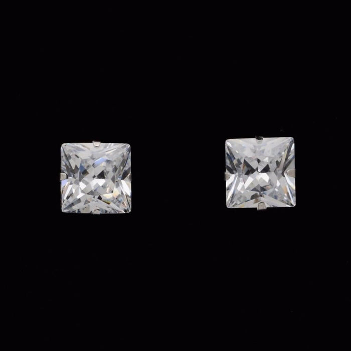 1Ct CZ 14K Gold Princess-Cut Push Back Stud Earrings 4mm