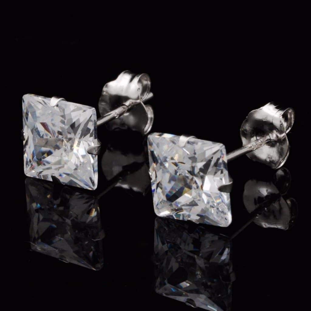 1Ct CZ 14K Gold Princess-Cut Push Back Stud Earrings 4mm