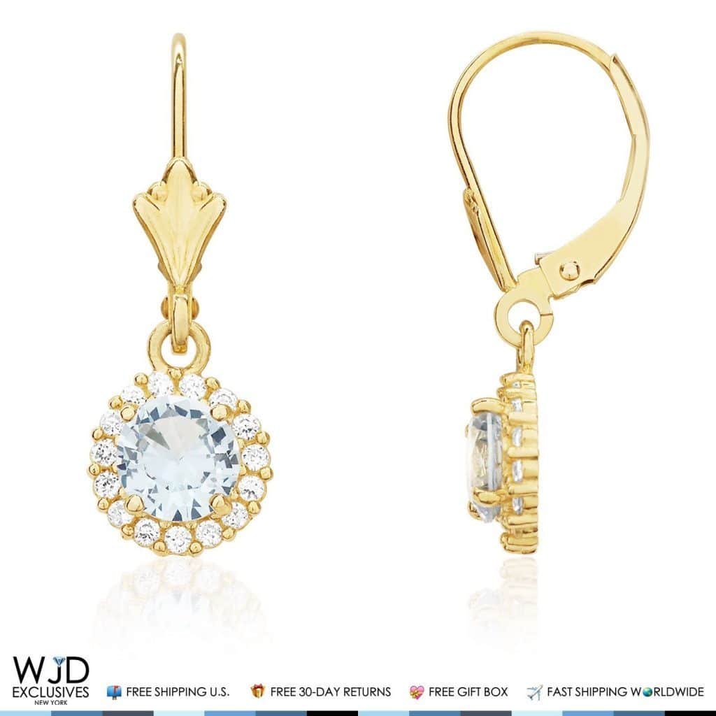 14K Yellow Gold CZ Halo Round Birthstone Earrings