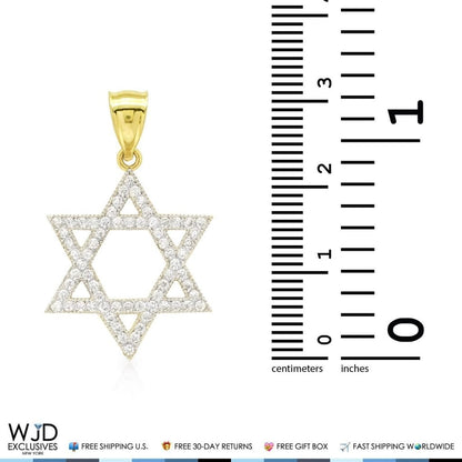1Ct CZ David's Star Religious Charm Pendant 14k Yellow Gold 1.2"