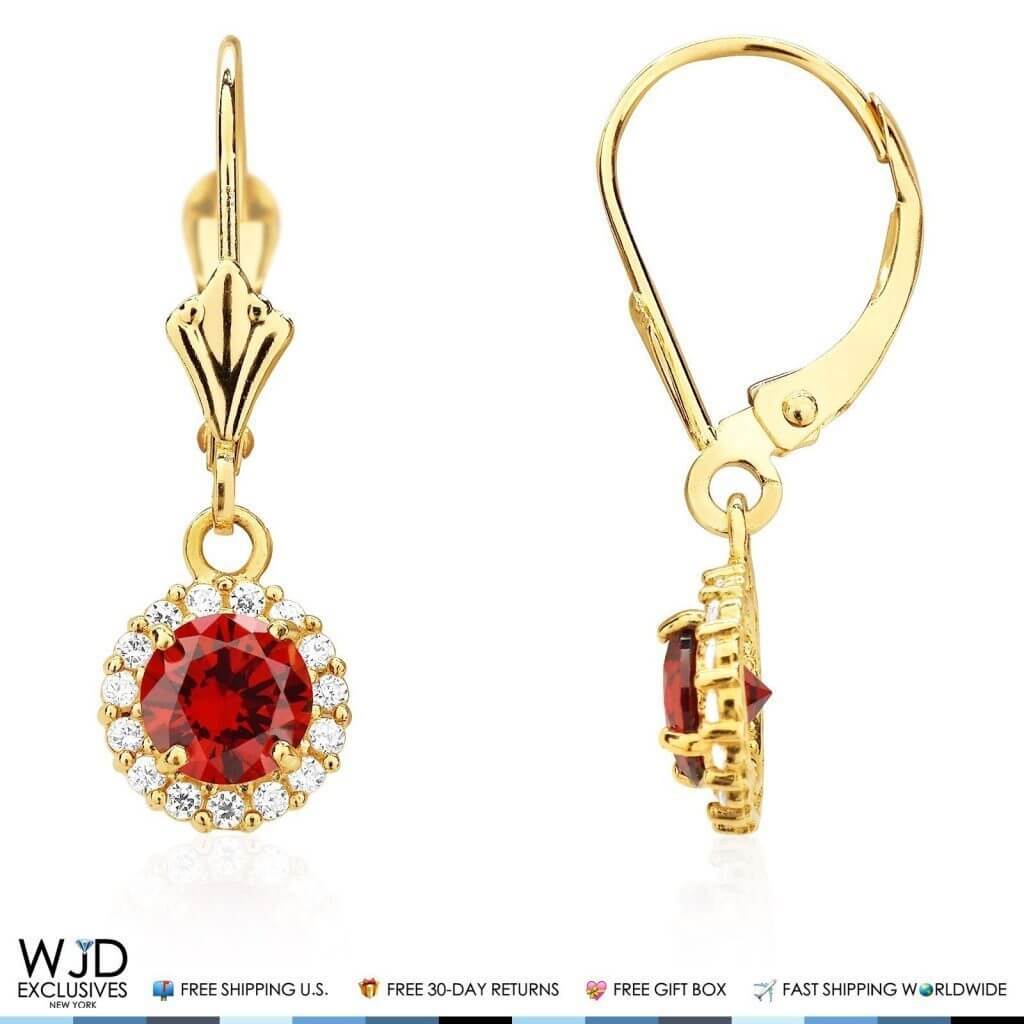 14K Yellow Gold CZ Halo Round Birthstone Earrings