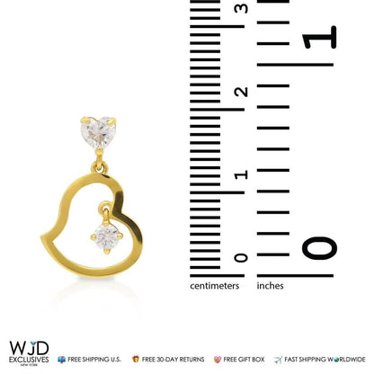 1Ct Created Diamond Heart Shape Dangle Earrings 14K Real Yellow Gold 0.8"