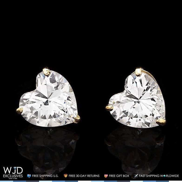 1Ct CZ Heart 14K Yellow Gold Stud Screw-Back Earrings