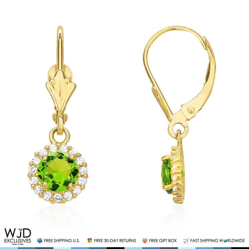 14K Yellow Gold CZ Halo Round Birthstone Earrings