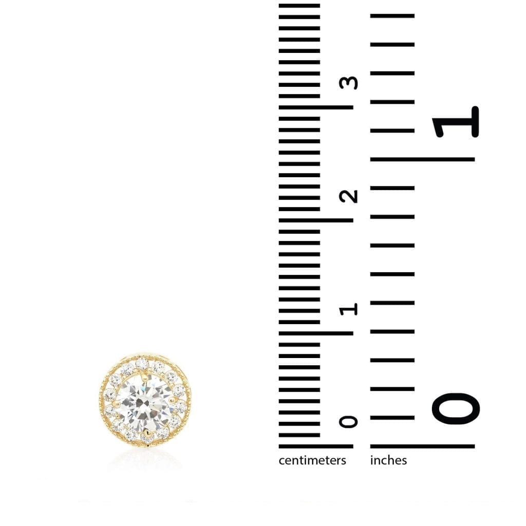 1Ct Simulated Round Diamond 14K Yellow Gold Halo Solitaire Slide Pendant 9mm