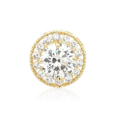 1Ct Simulated Round Diamond 14K Yellow Gold Halo Solitaire Slide Pendant 9mm