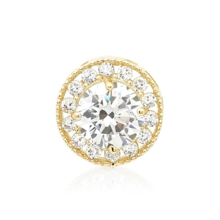 1Ct Simulated Round Diamond 14K Yellow Gold Halo Solitaire Slide Pendant 9mm
