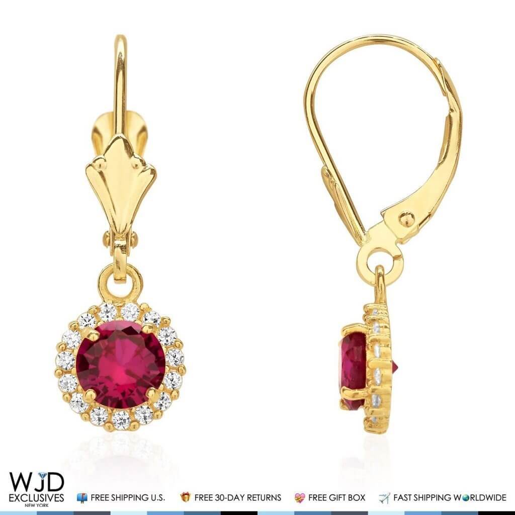 14K Yellow Gold CZ Halo Round Birthstone Earrings
