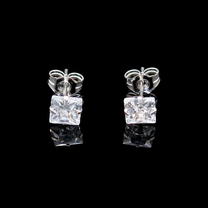1Ct CZ 14K White Gold Princess-Cut Pushback Stud Earrings