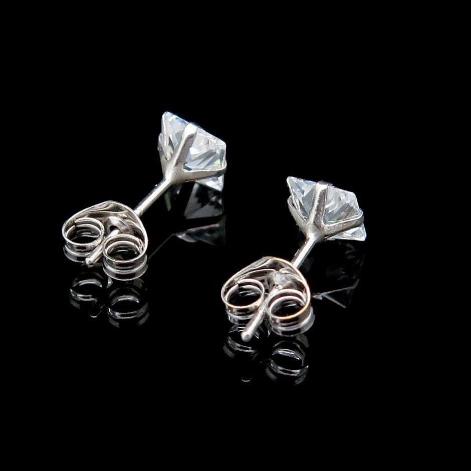 1Ct CZ 14K White Gold Princess-Cut Pushback Stud Earrings