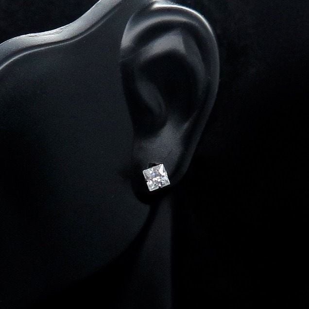 1Ct CZ 14K White Gold Princess-Cut Pushback Stud Earrings