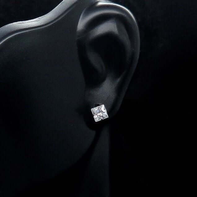 1Ct CZ 14K White Gold Princess-Cut Push Back Stud Earrings