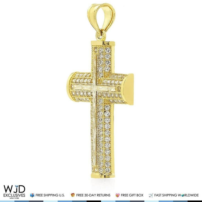 1Ct CZ Two-Tone Cross Religious Pendant 14K Yellow Gold