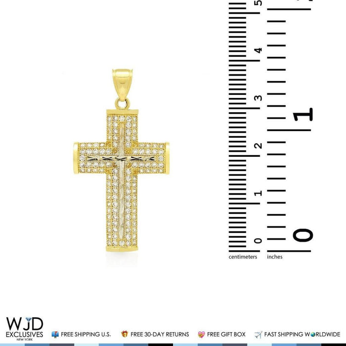 1Ct CZ Two-Tone Cross Religious Pendant 14K Yellow Gold