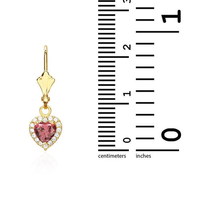 14K Yellow Gold 1Ct CZ Birthstone Heart Dangle Leverback Earrings