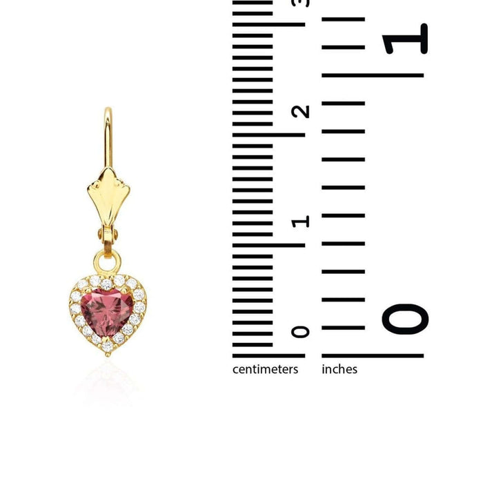 14K Yellow Gold 1Ct CZ Birthstone Heart Dangle Leverback Earrings