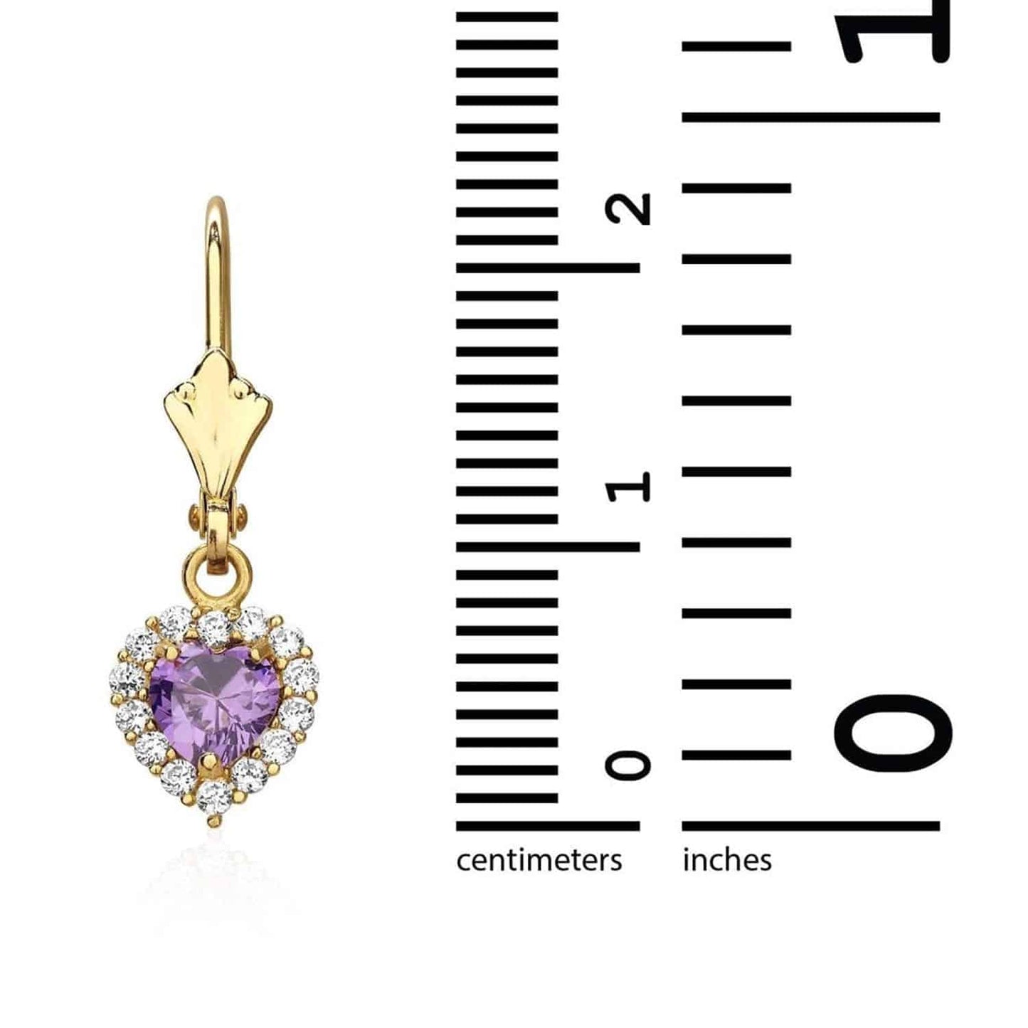 14K Yellow Gold 1Ct CZ Birthstone Heart Dangle Leverback Earrings