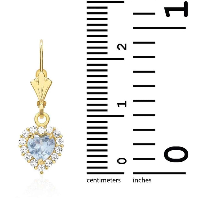 14K Yellow Gold 1Ct CZ Birthstone Heart Dangle Leverback Earrings