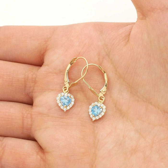 14K Yellow Gold 1Ct CZ Birthstone Heart Dangle Leverback Earrings