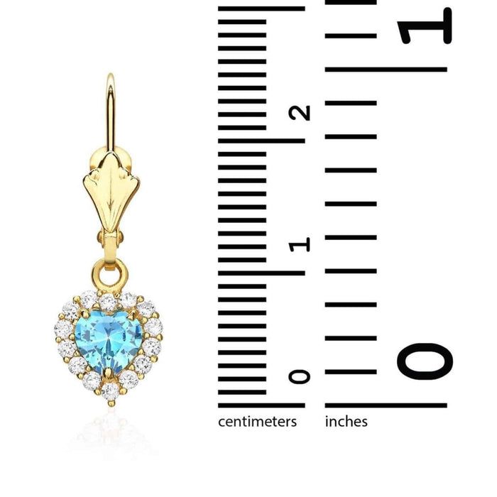 14K Yellow Gold 1Ct CZ Birthstone Heart Dangle Leverback Earrings