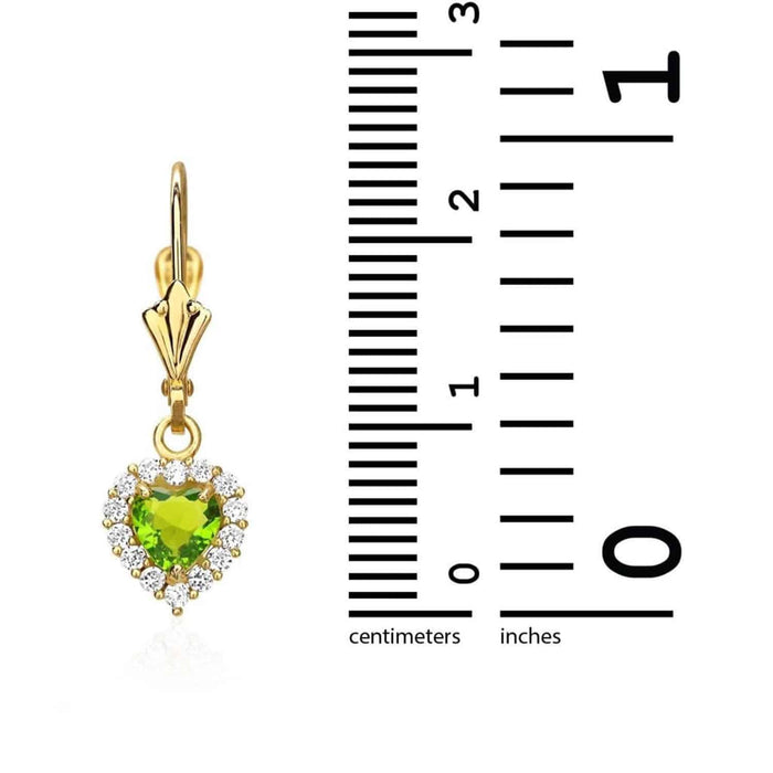14K Yellow Gold 1Ct CZ Birthstone Heart Dangle Leverback Earrings