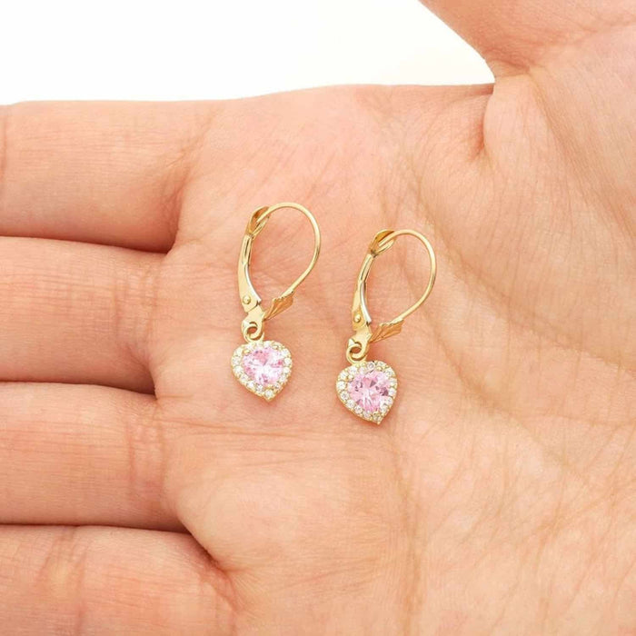 14K Yellow Gold 1Ct CZ Birthstone Heart Dangle Leverback Earrings
