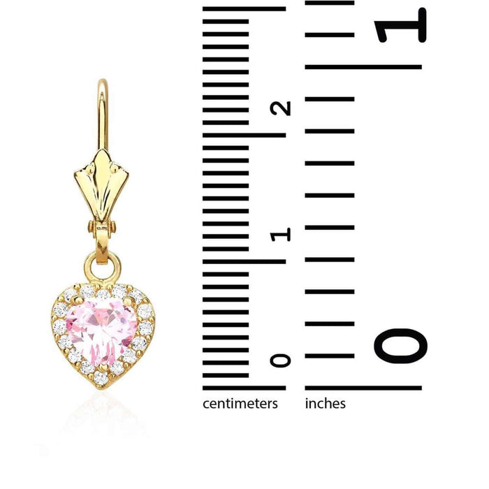14K Yellow Gold 1Ct CZ Birthstone Heart Dangle Leverback Earrings