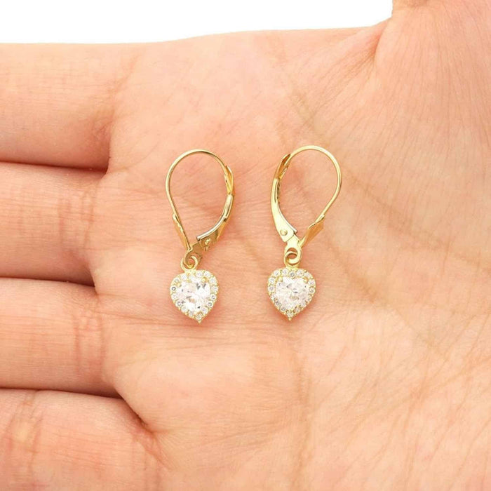 14K Yellow Gold 1Ct CZ Birthstone Heart Dangle Leverback Earrings
