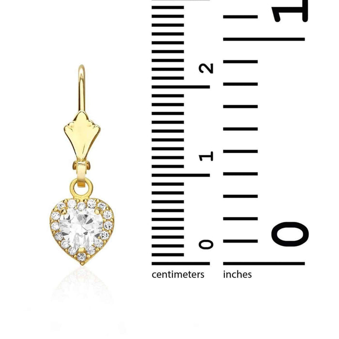 14K Yellow Gold 1Ct CZ Birthstone Heart Dangle Leverback Earrings