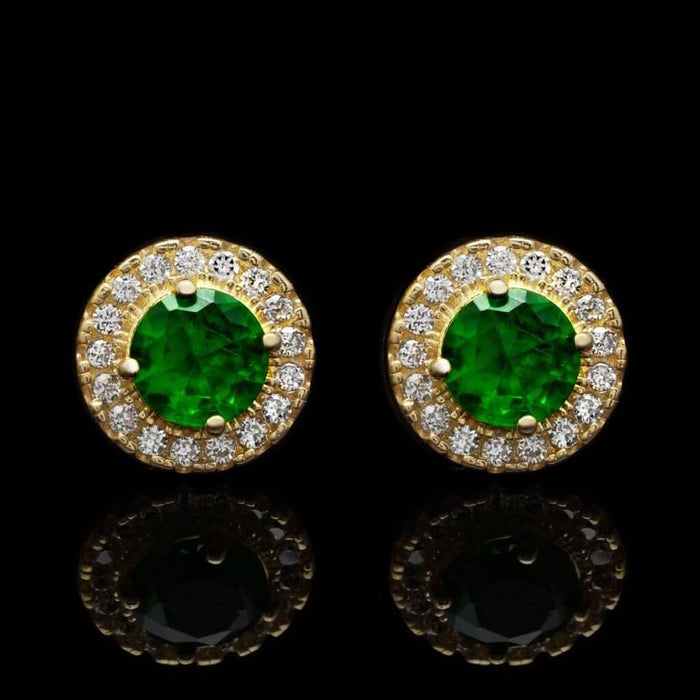 1CTW CZ Emerald 14K Gold Round Halo Stud Earrings