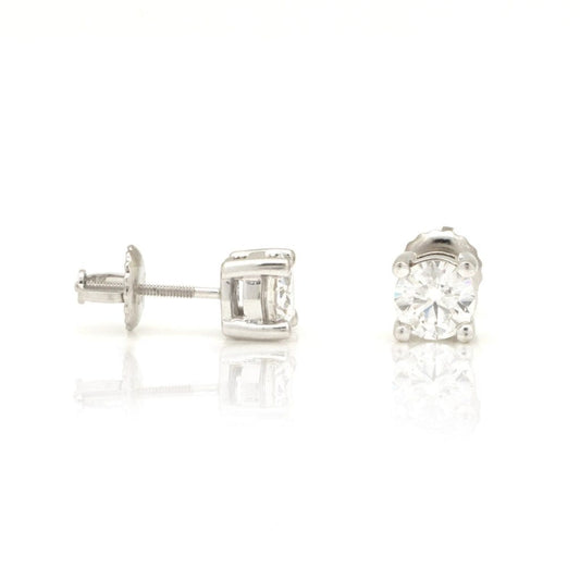 1CTW Real Diamond 14K White Gold Round-Cut Screw Back Stud Earrings 5.3mm