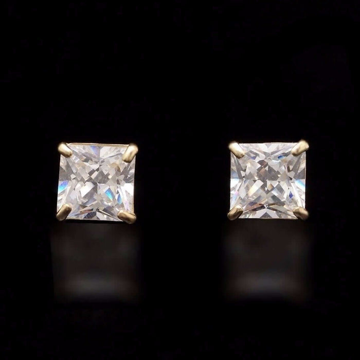 1Ct Princess-Cut 14K Yellow Gold CZ Screw Back Stud Earrings