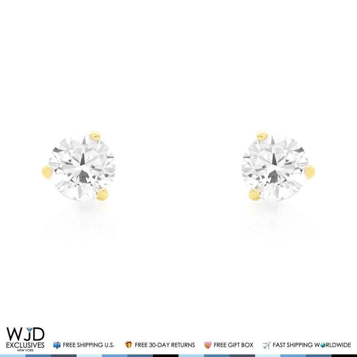 1Ct Round CZ Martini Stud Earrings 14K Yellow Gold 5mm