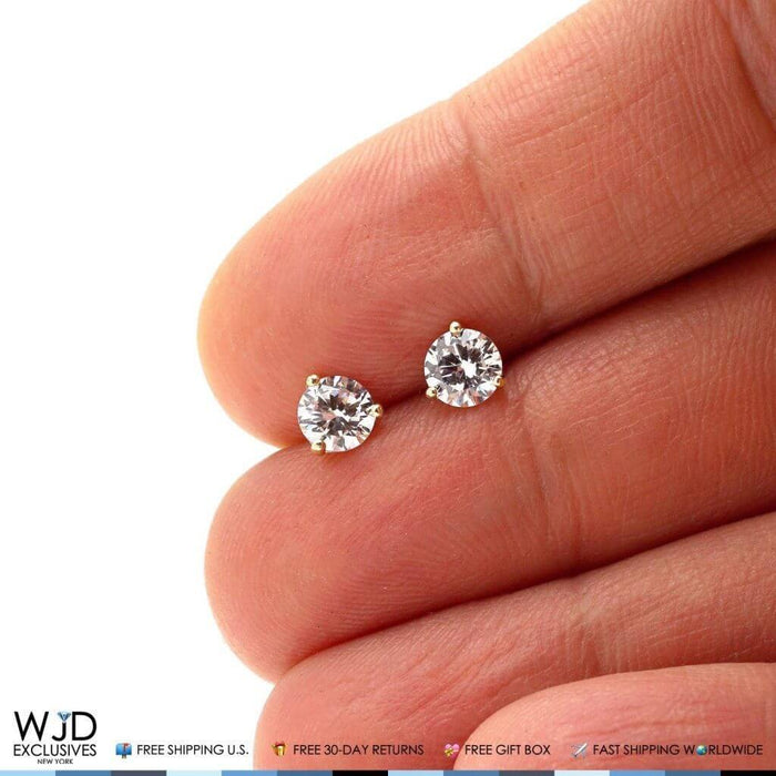 1Ct Round CZ Martini Stud Earrings 14K Yellow Gold 5mm