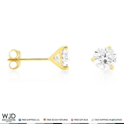 1Ct Round CZ Martini Stud Earrings 14K Yellow Gold 5mm