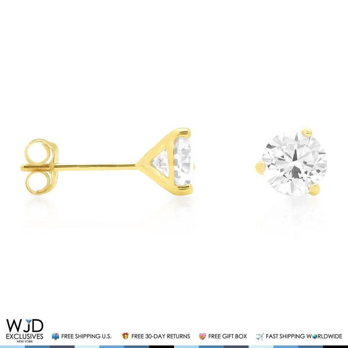 1Ct Round CZ Martini Stud Earrings 14K Yellow Gold 5mm