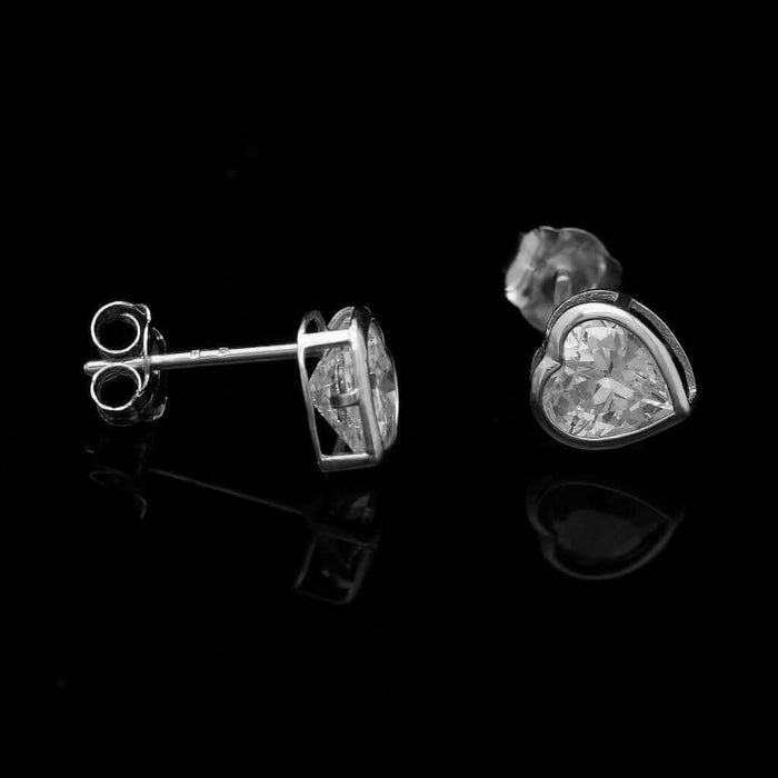 1Ct CZ Solitaire Bezel Stud Earrings Heart Shape 14k White Gold
