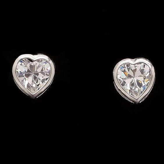 1Ct CZ Solitaire Bezel Stud Earrings Heart Shape 14k White Gold